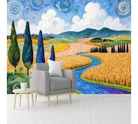 Custom Size Wall Murals, Tuscany River Cypress Impressionism Painting Art, Self-Adhesive Removable Peel and Stick Wallpaper, for Living Room, Bedroom, Shop, Office, Kids