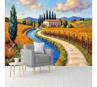 Custom Size Wall Murals, Tuscany River Vineyard Country House Art, Self-Adhesive Removable Peel and Stick Wallpaper, for Living Room, Bedroom, Shop, Office, Kids