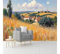 Custom Size Wall Murals, Tuscany Rolling Hills Village Golden Wheat Field, Self-Adhesive Removable Peel and Stick Wallpaper, for Living Room, Bedroom, Shop, Office, Kids