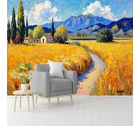 Custom Size Wall Murals, Tuscany Wheat Field Mountain Countryside Painting Art, Self-Adhesive Removable Peel and Stick Wallpaper, for Living Room, Bedroom, Shop, Office, Kids