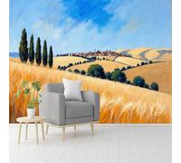 Custom Size Wall Murals, Tuscany Wheat Hill Cypress Tree Art, Self-Adhesive Removable Peel and Stick Wallpaper, for Living Room, Bedroom, Shop, Office, Kids