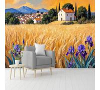 Custom Size Wall Murals, Tuscany Wheat Iris Rural Oil Painting, Self-Adhesive Removable Peel and Stick Wallpaper, for Living Room, Bedroom, Shop, Office, Kids