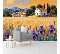 Custom Size Wall Murals, Tuscany Wheat Iris Rural Oil Painting, Self-Adhesive Removable Peel and Stick Wallpaper, for Living Room, Bedroom, Shop, Office, Kids