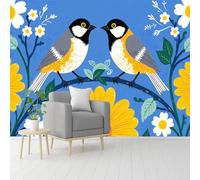 Custom Size Wall Murals, Vibrant Birds & Sunflowers Scene, Self-Adhesive Removable Wall Covering Fabric, Large Photo Wallpaper for Living Room Bedroom Kitchen Office Kids