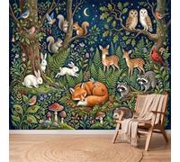 Custom Size Wall Murals Vintage Forest Photo Wallpaper, Jungle Animals Trees Plants Non-Woven Wallpaper Wall Covering, Green Blue Large Art Mural for Bedroom Living Room Home Office, 300x210 cm
