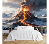 Custom Size Wall Murals Volcanic Eruption in Snowy Landscape with Lake Wall Murals Nature Disaster Scene Wallpaper Large Photo Wallpaper Self-Adhesive Removable Wallpaper for Living Room