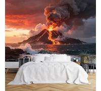 Custom Size Wall Murals Volcanic Island Erupting at Sunset Over Ocean Wall Murals Fantasy Nature Scene Wallpaper Wall Stickers Self-Adhesive Removable Wallpaper for Kids Room