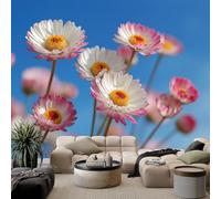 Custom Size Wall Murals Watercolor Plants Chrysanthemums W200 x H140 cm Removable Large Blue Photo Wallpaper for Nursery Living Room Bedroom Playroom Office Backdrop Wall Decor Poster Picture