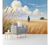 Custom Size Wall Murals， Wheat Field Landscape， Rural Scenery， Peaceful Nature， Golden Harvest， Man in Field， SelfAdhesive Removable Peel and Stick Wallpaper， for Living Room，Bedroom，Shop，Office，Kids