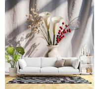 Custom Size Wall Murals,White Calla Lily and Red Berry Branch Dry Grass Vase Minimalist Still Life Botanical,SelfAdhesive Wall Fabric(NO PVC) Removable Large Wallpaper for Living Room,Bedroom