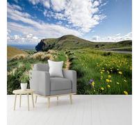 Custom Size Wall Murals, Winding Dirt Path, Grassy Meadow & Yellow Flowers, Self-Adhesive Removable Peel and Stick Wallpaper, for Living Room, Bedroom, Shop, Office, Kids
