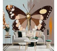 Custom Size Wall Sticker Mural，Abstract Butterfly Painting with Gold Leaf Texture，Removable SelfAdhesive Wall Fabric Large Photo Wallpaper for Living Room Bedroom