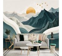 Custom Size Wall Sticker Mural， Abstract Mountains Sunset， Gradient Landscape， Gold Dots， SelfAdhesive Wall Art Decor for Office