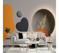 Custom Size Wall Sticker Mural， Abstract Shapes with Golden Reeds， for wall Decoration， peelandstick wall Decals.