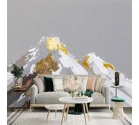 Custom Size Wall Sticker Mural， Abstract Snowy Mountains with Gold Accents， SelfAdhesive Wall Art Decor for Office