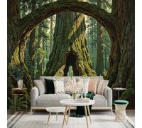 Custom Size Wall Sticker Mural， Ancient Forest Path with Giant Trees and Mossy Trunks， for wall Decoration， peelandstick wall Decals.