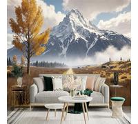 Custom Size Wall Sticker Mural， Autumn Tree Path to Snowy Mountain， for wall Decoration， peelandstick wall Decals.