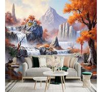 Custom Size Wall Sticker Mural，Autumn Waterfall Mountain Landscape Scenery，Removable SelfAdhesive Wall Fabric Large Photo Wallpaper for Living Room Bedroom