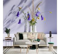 Custom Size Wall Sticker Mural， Blue Bell Flowers with Yellow Accents and Dried Wheat， for wall Decoration， peelandstick wall Decals.