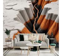 Custom Size Wall Sticker Mural， Canyon with Orange River Flow， Textured Topography Landscape， SelfAdhesive Wall Art Decor for Office