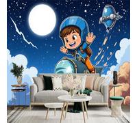 Custom Size Wall Sticker Mural， Cosmic Adventure with Astronaut Flying Rocket， Starry Night Sky， Outer Space Exploration， for wall Decoration， peelandstick wall Decals.
