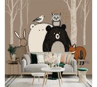 Custom Size Wall Sticker Mural， Cute Forest Animals with Bear Fox Rabbit Owl and Bird Illustration， for wall Decoration， peelandstick wall Decals.