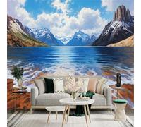 Custom Size Wall Sticker Mural，Daisy Field Mountain Landscape，Removable SelfAdhesive Wall Fabric Large Photo Wallpaper for Living Room Bedroom