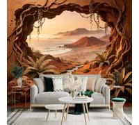 Custom Size Wall Sticker Mural， Desert Canyon with Flowing Stream， Coastal Mountains and Sunset Landscape， for wall Decoration， peelandstick wall Decals.