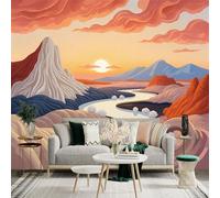 Custom Size Wall Sticker Mural， Desert Landscape with River and Mountains， SelfAdhesive Wall Art Decor for Office