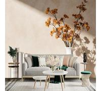 Custom Size Wall Sticker Mural， Dried Flower Bouquet in White Vase， Minimalist Books Stack， Warm Aesthetic Sunlight， Beige Neutral Background， for wall Decoration， peelandstick wall Decals.