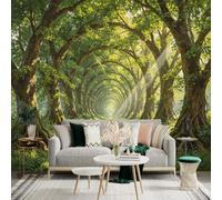 Custom Size Wall Sticker Mural， Enchanted Tunnel of Trees， Lush Green Forest Pathway， Sunlight Beams， Nature Landscape， for wall Decoration， peelandstick wall Decals.