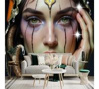 Custom Size Wall Sticker Mural， Ethereal Woman Portrait with Snake and Glittering Crown， for wall Decoration， peelandstick wall Decals.