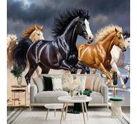 Custom Size Wall Sticker Mural，Galloping Wild Horses Beach Stormy Sky，Removable SelfAdhesive Wall Fabric Large Photo Wallpaper for Living Room Bedroom