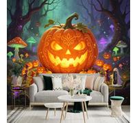 Custom Size Wall Sticker Mural， Giant Glowing Jacko'lantern， Enchanted Forest， Spooky Festive Atmosphere， for wall Decoration， peelandstick wall Decals.