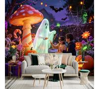 Custom Size Wall Sticker Mural， Glowing Ghost， JackoLantern Pumpkins， Giant Mushroom and Candies， for wall Decoration， peelandstick wall Decals.