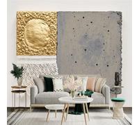 Custom Size Wall Sticker Mural，Gold Ornate Frame Concrete Texture White Lace，Removable SelfAdhesive Wall Fabric Large Photo Wallpaper for Living Room Bedroom