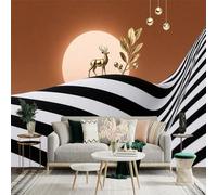 Custom Size Wall Sticker Mural，Golden Deer Abstract Stripe Sun Modern Art，Removable SelfAdhesive Wall Fabric Large Photo Wallpaper for Living Room Bedroom
