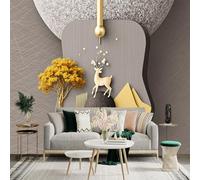 Custom Size Wall Sticker Mural， Golden Deer， Yellow Tree， and Mountain Landscape， for wall Decoration， peelandstick wall Decals.