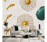 Custom Size Wall Sticker Mural， Golden Fish and Blooming Lotus Decorations， for wall Decoration， peelandstick wall Decals.