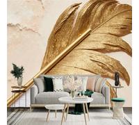 Custom Size Wall Sticker Mural， Golden Metallic Feather， Luxury Abstract Texture， Minimalist Artistic Decor， for wall Decoration， peelandstick wall Decals.
