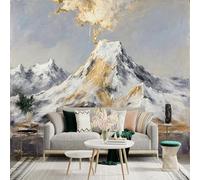 Custom Size Wall Sticker Mural，Golden Snowy Mountain Lake Landscape Art，Removable SelfAdhesive Wall Fabric Large Photo Wallpaper for Living Room Bedroom