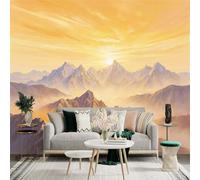 Custom Size Wall Sticker Mural， Golden Sunrise Over Misty Mountains and Warm Sky Landscape， for wall Decoration， peelandstick wall Decals.