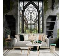 Custom Size Wall Sticker Mural， Gothic Greenhouse Conservatory Arch Window Botanical Interior， for wall Decoration， peelandstick wall Decals.