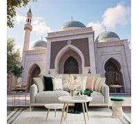 Custom Size Wall Sticker Mural，Islamic Mosque Architecture with Minaret and Domes，Removable SelfAdhesive Wall Fabric Large Photo Wallpaper for Living Room Bedroom