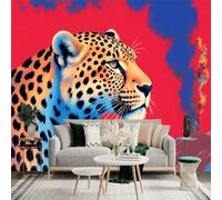 Custom Size Wall Sticker Mural，Leopard Face Volcano Smoke，Removable SelfAdhesive Wall Fabric Large Photo Wallpaper for Living Room Bedroom