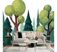 Custom Size Wall Sticker Mural， Leopard in Green Forest with Pine Trees and Nature Scenery， for wall Decoration， peelandstick wall Decals.