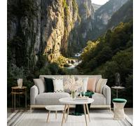 Custom Size Wall Sticker Mural， Majestic Canyon with Cascading River， Lush Forest Scenery， Natural Landscape Views， for wall Decoration， peelandstick wall Decals.