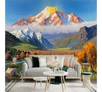 Custom Size Wall Sticker Mural，Majestic Mountain Landscape with River and Sheep，Removable SelfAdhesive Wall Fabric Large Photo Wallpaper for Living Room Bedroom