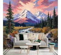 Custom Size Wall Sticker Mural，Majestic Snow Mountain River Landscape Painting，Removable SelfAdhesive Wall Fabric Large Photo Wallpaper for Living Room Bedroom