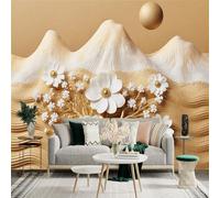 Custom Size Wall Sticker Mural，Majestic Snow Mountain River Valley Wildflowers，Removable SelfAdhesive Wall Fabric Large Photo Wallpaper for Living Room Bedroom